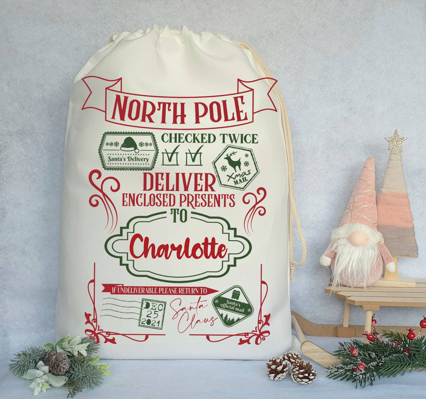 North Pole Deliver Enclosed Santa Sacks