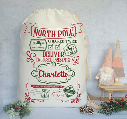 North Pole Deliver Enclosed Santa Sacks