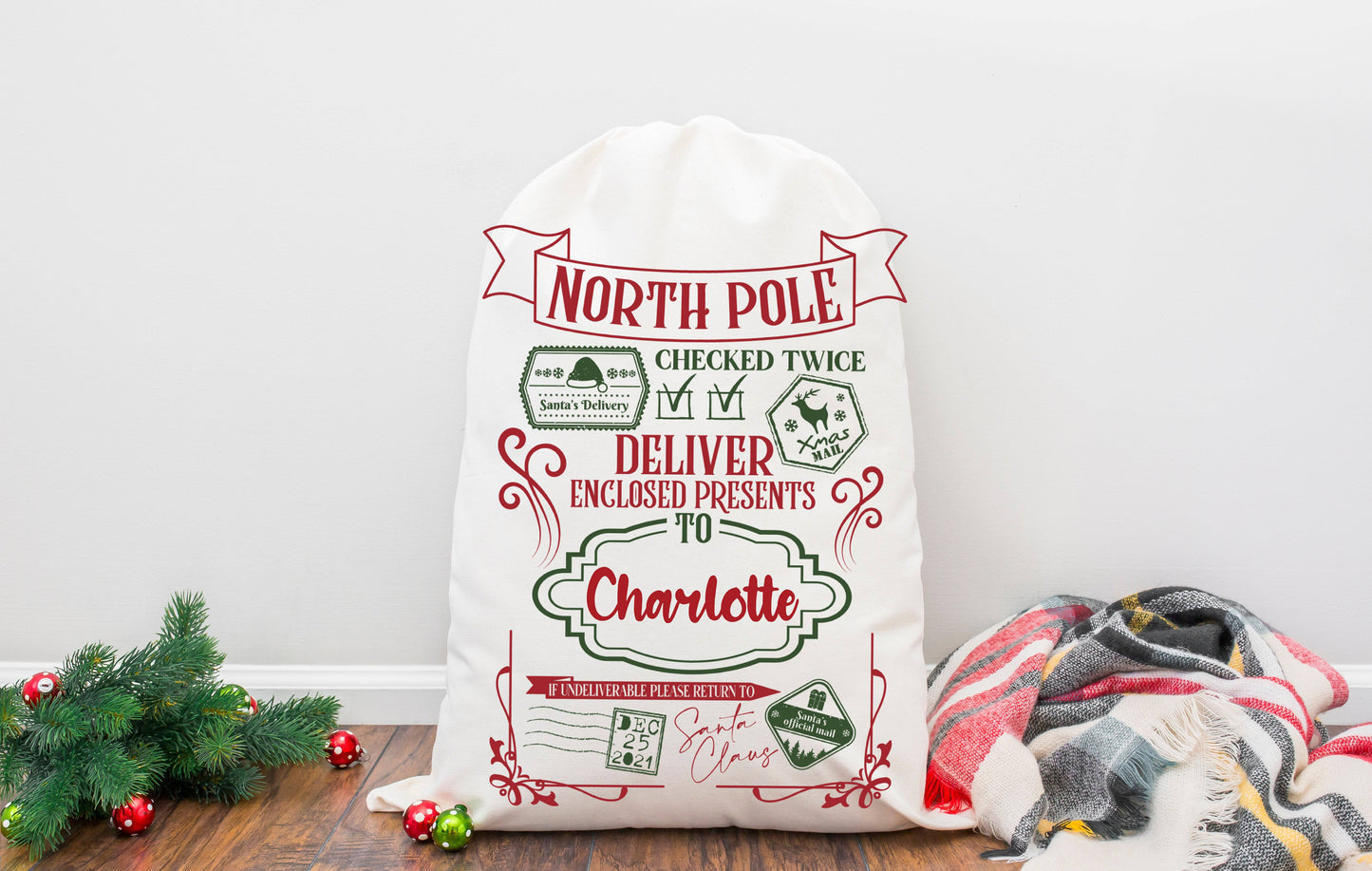 North Pole Deliver Enclosed Santa Sacks