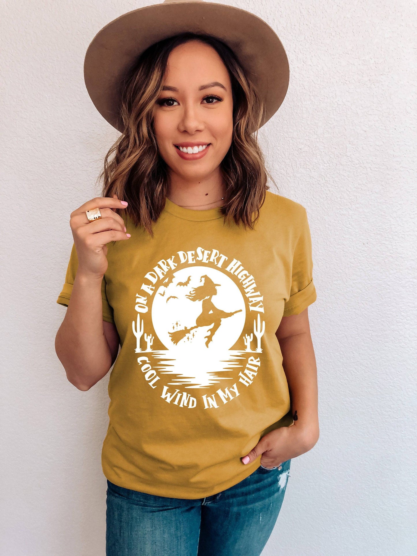 On A Dark Dessert Highway Shirt | White Design | Halloween Shirts for Women