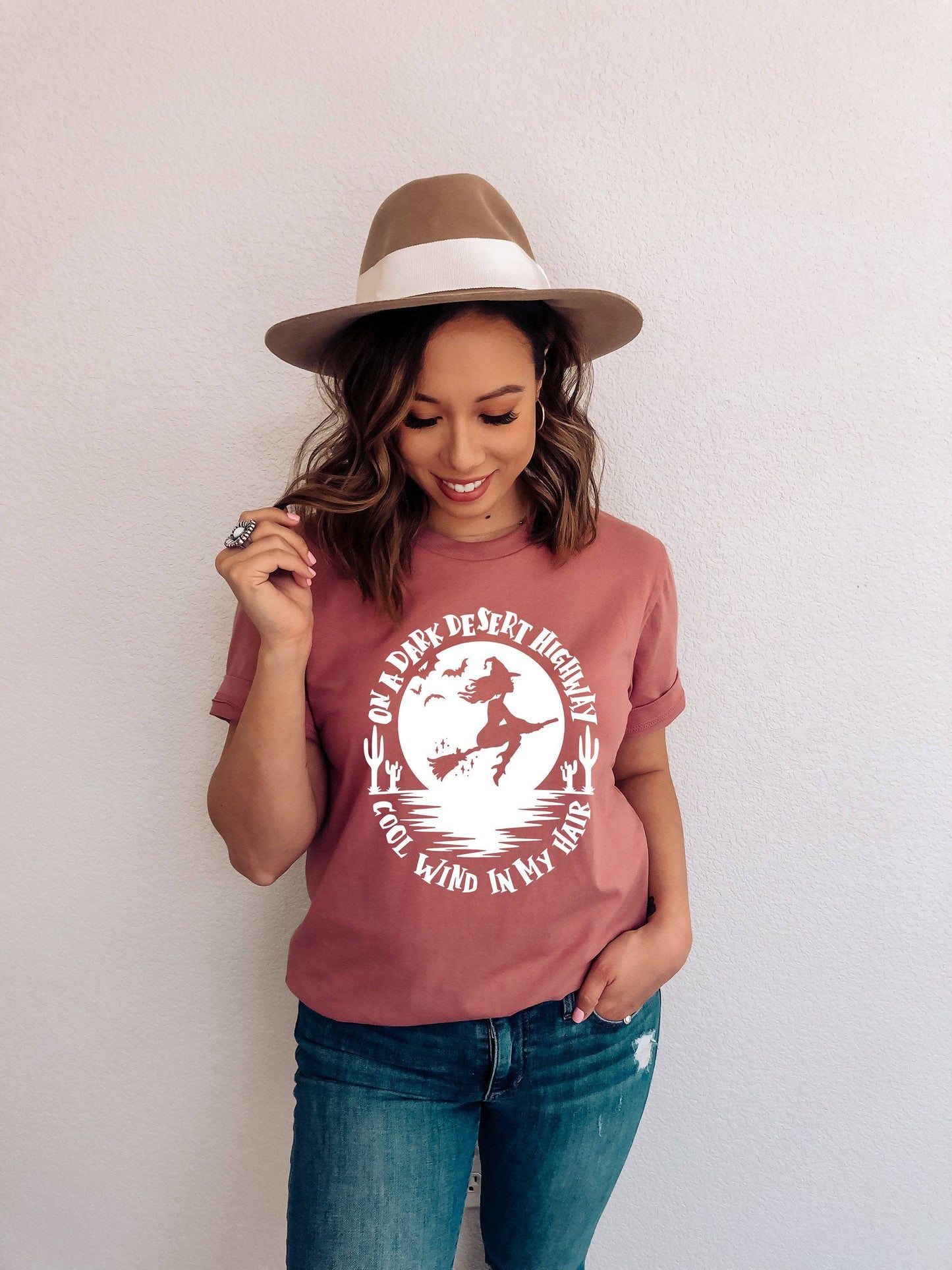 On A Dark Dessert Highway Shirt | White Design | Halloween Shirts for Women