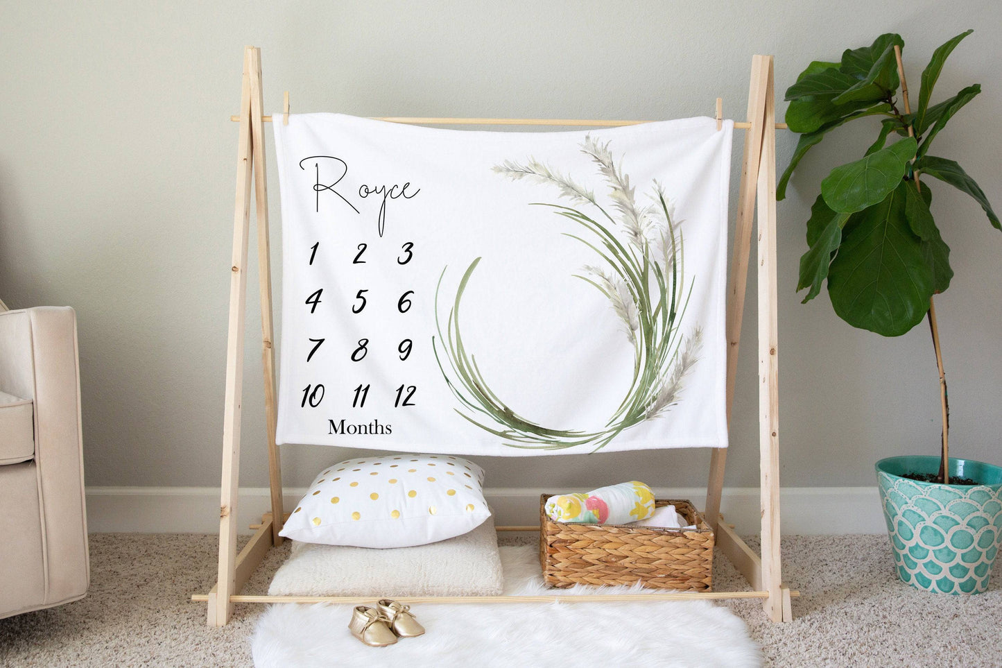Pampas Greenery Baby Milestone Blanket