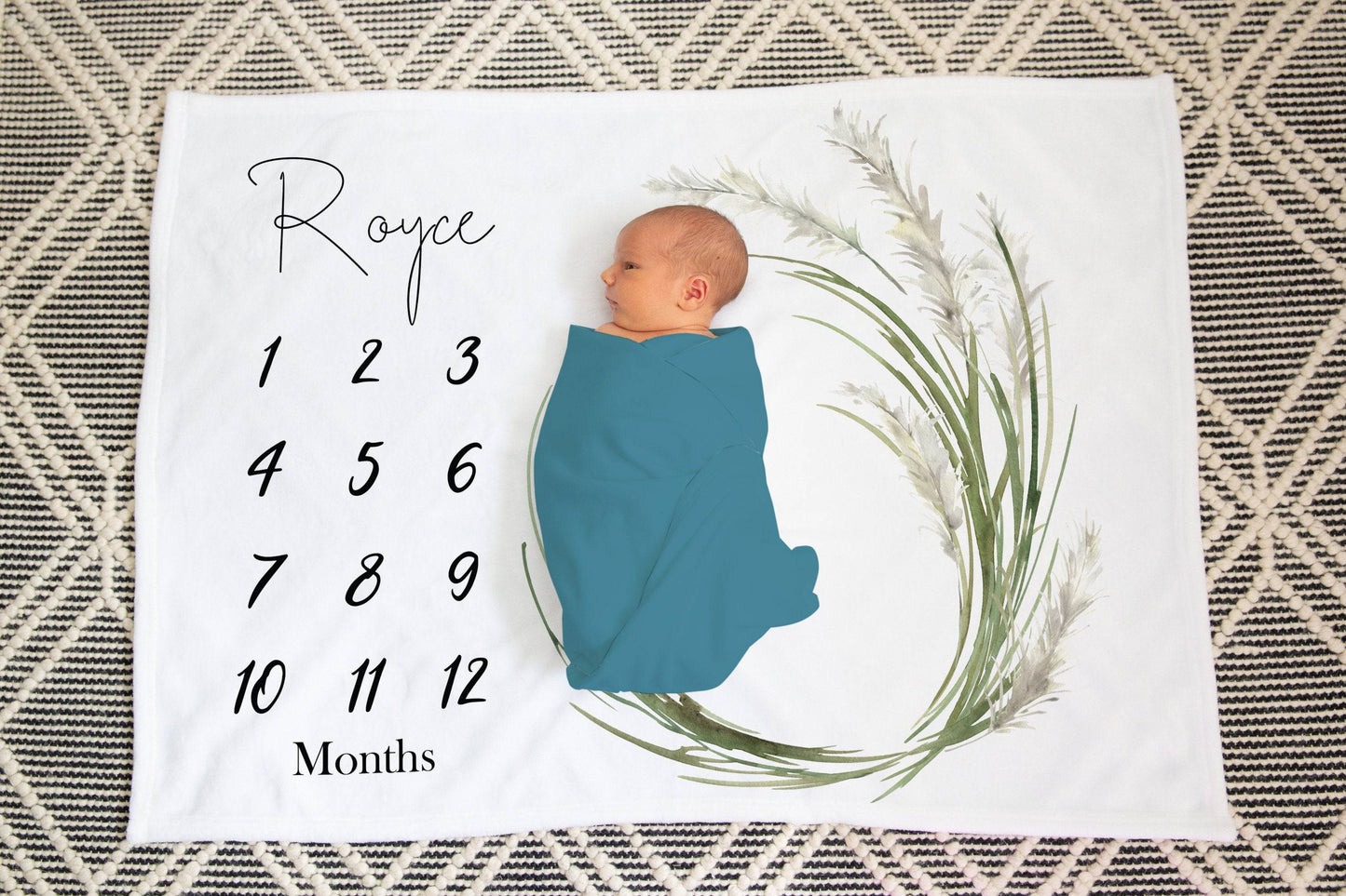 Pampas Greenery Baby Milestone Blanket