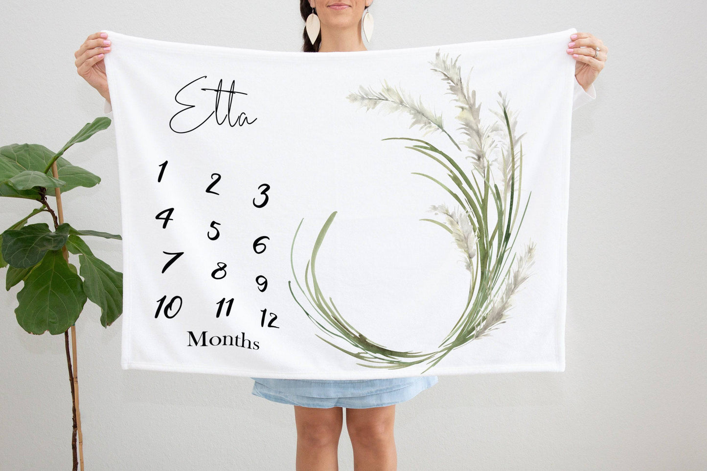 Pampas Greenery Baby Milestone Blanket