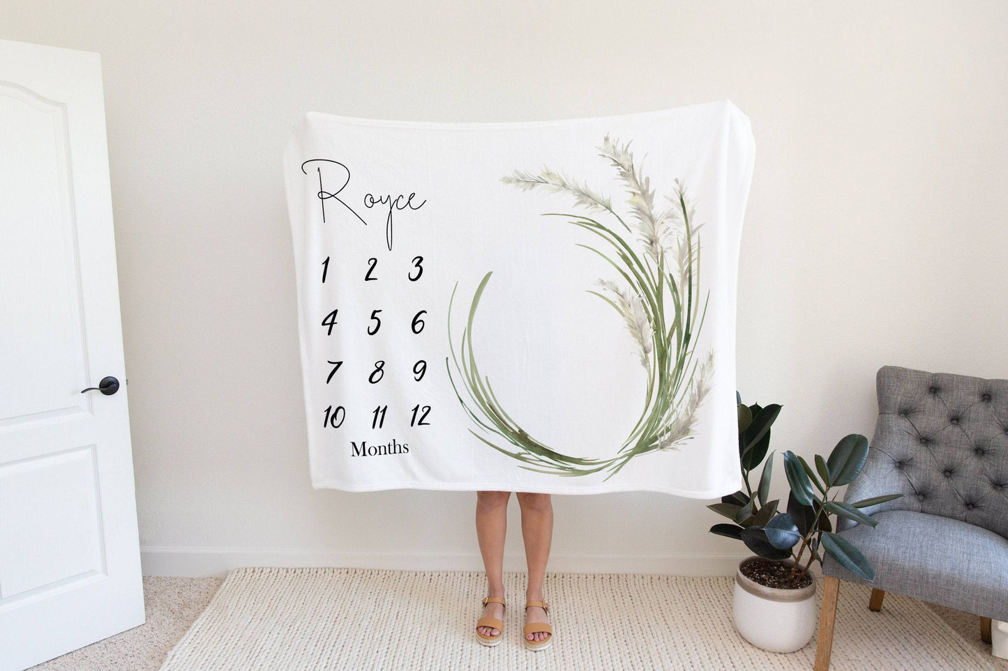 Pampas Greenery Baby Milestone Blanket