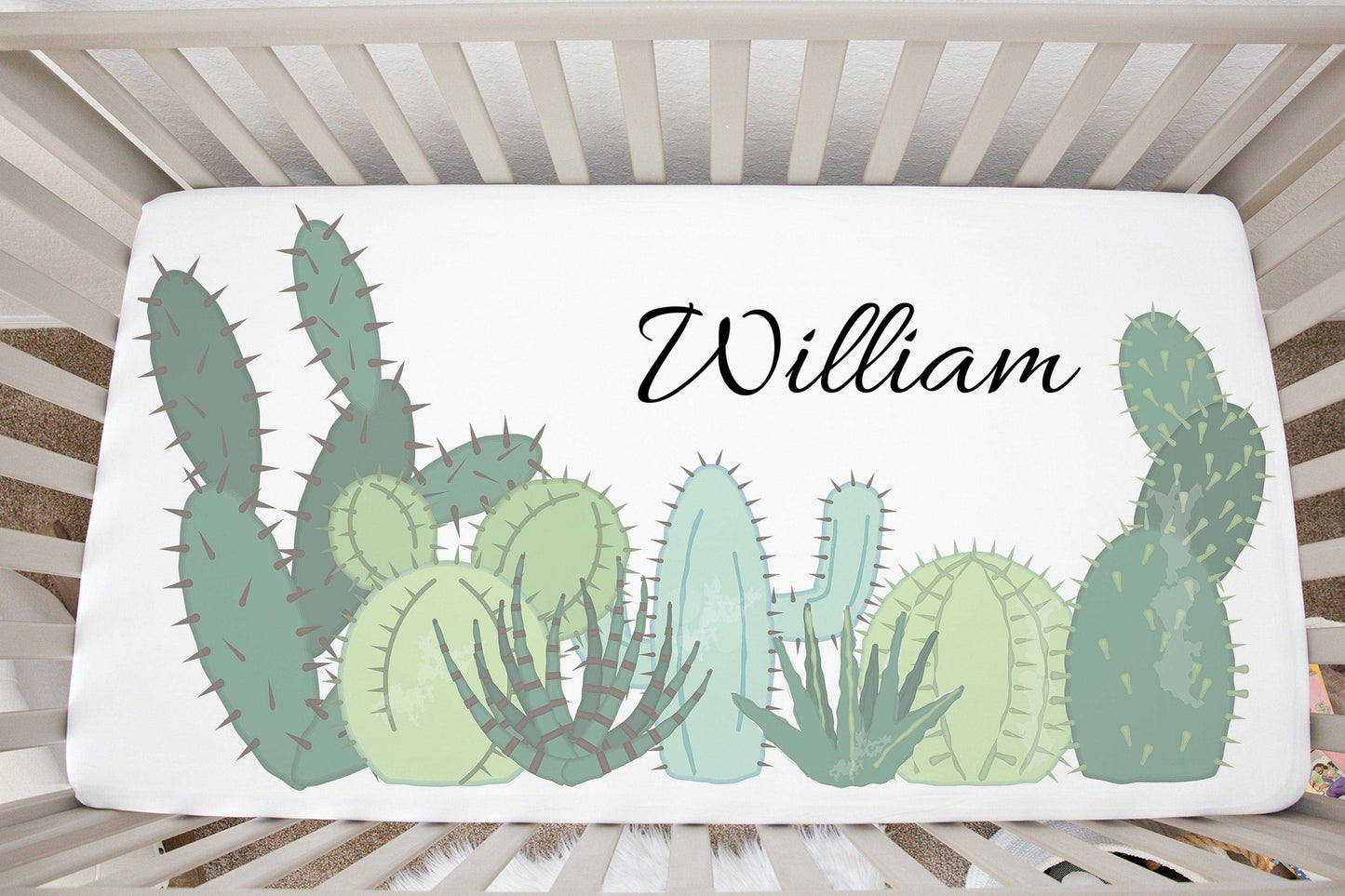 Personalized Cactus Crib Sheet - Baby Boy