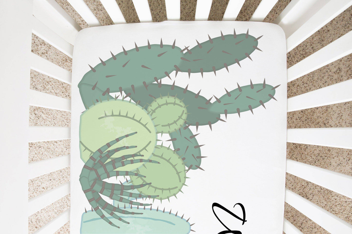 Personalized Cactus Crib Sheet - Baby Boy
