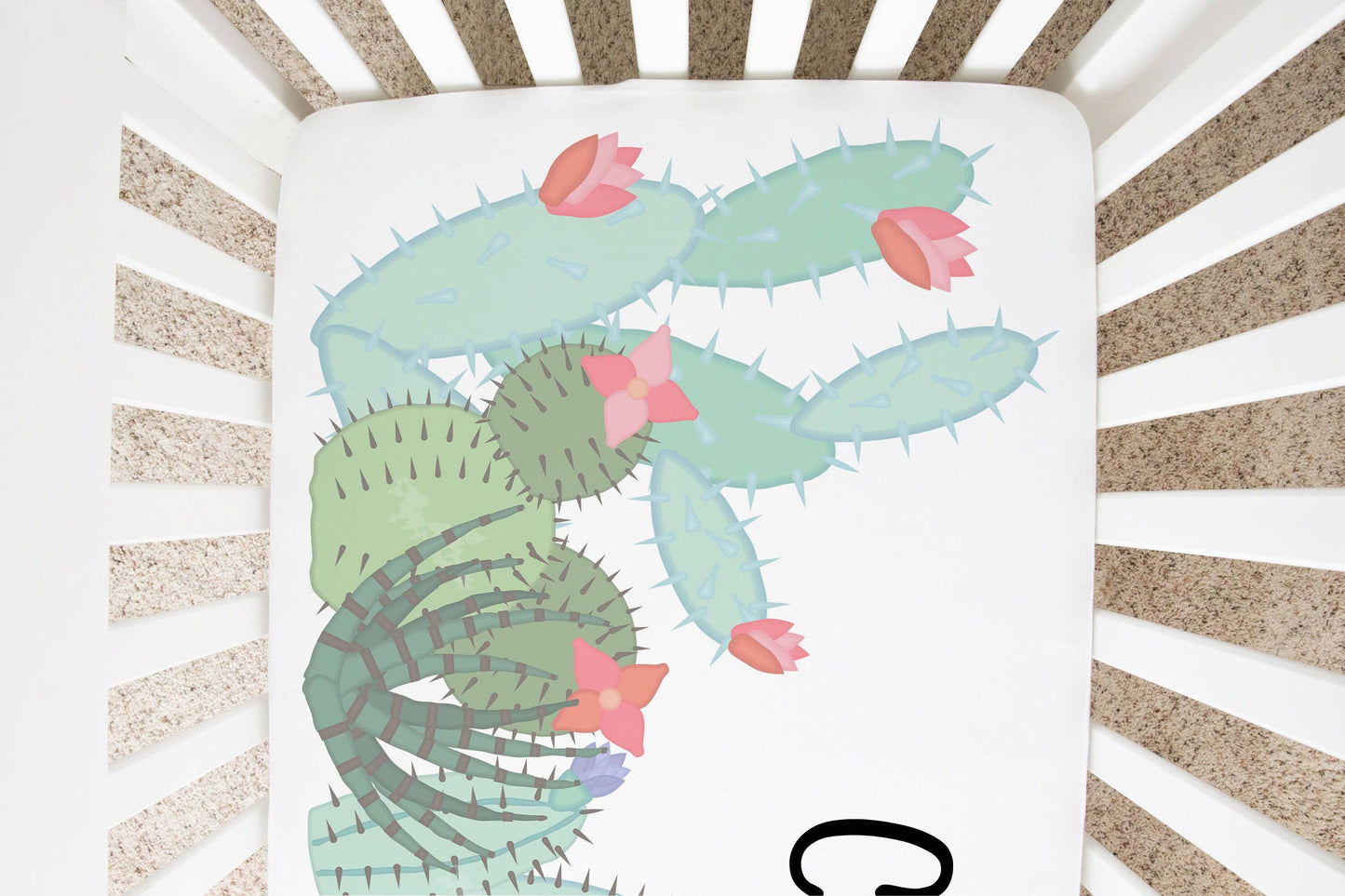 Personalized Cactus Crib Sheet - Baby Girl