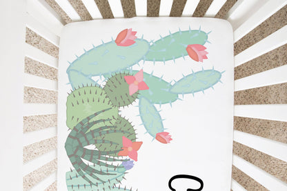 Personalized Cactus Crib Sheet - Baby Girl