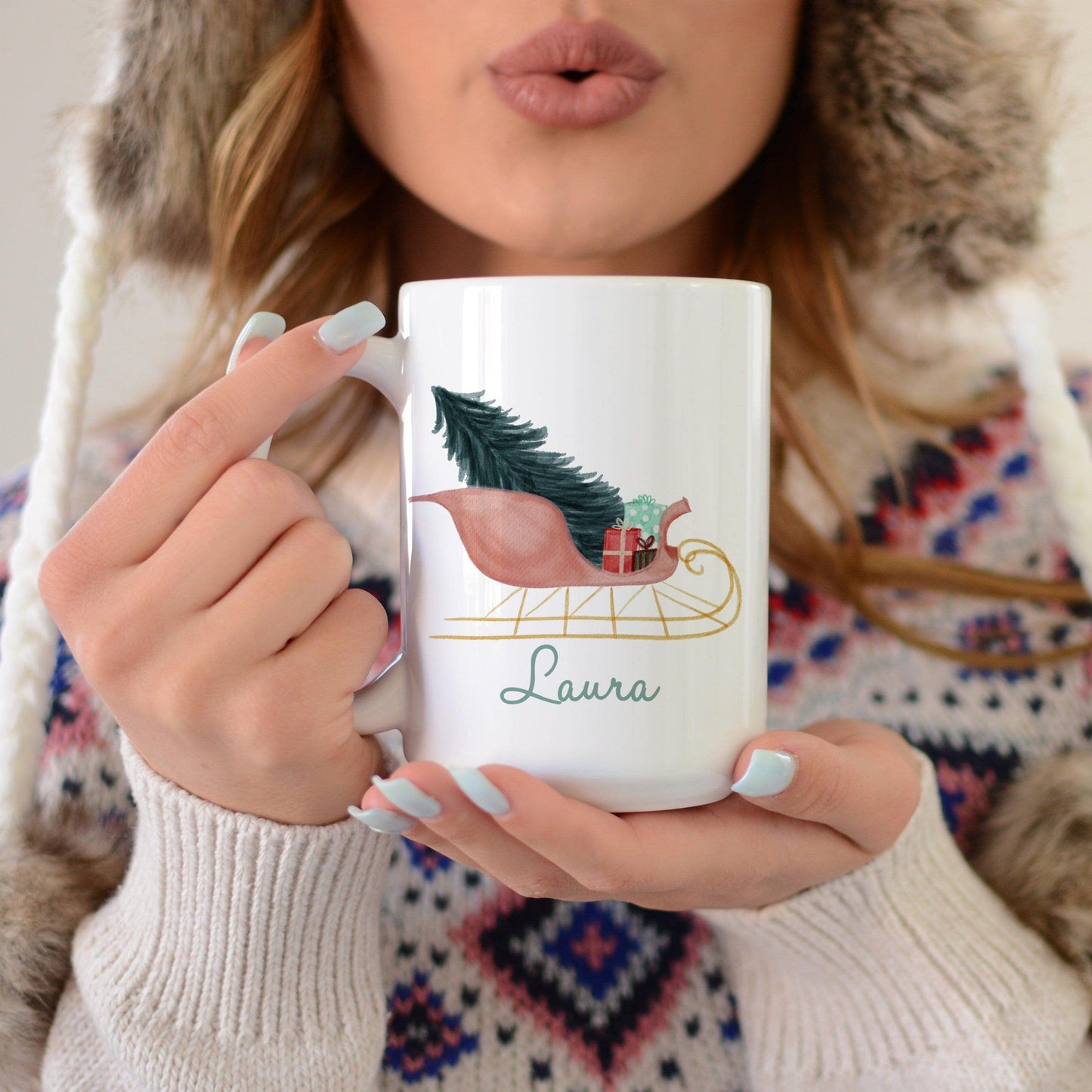 Personalized Pretty Sleigh Mug  |  Gift for Her