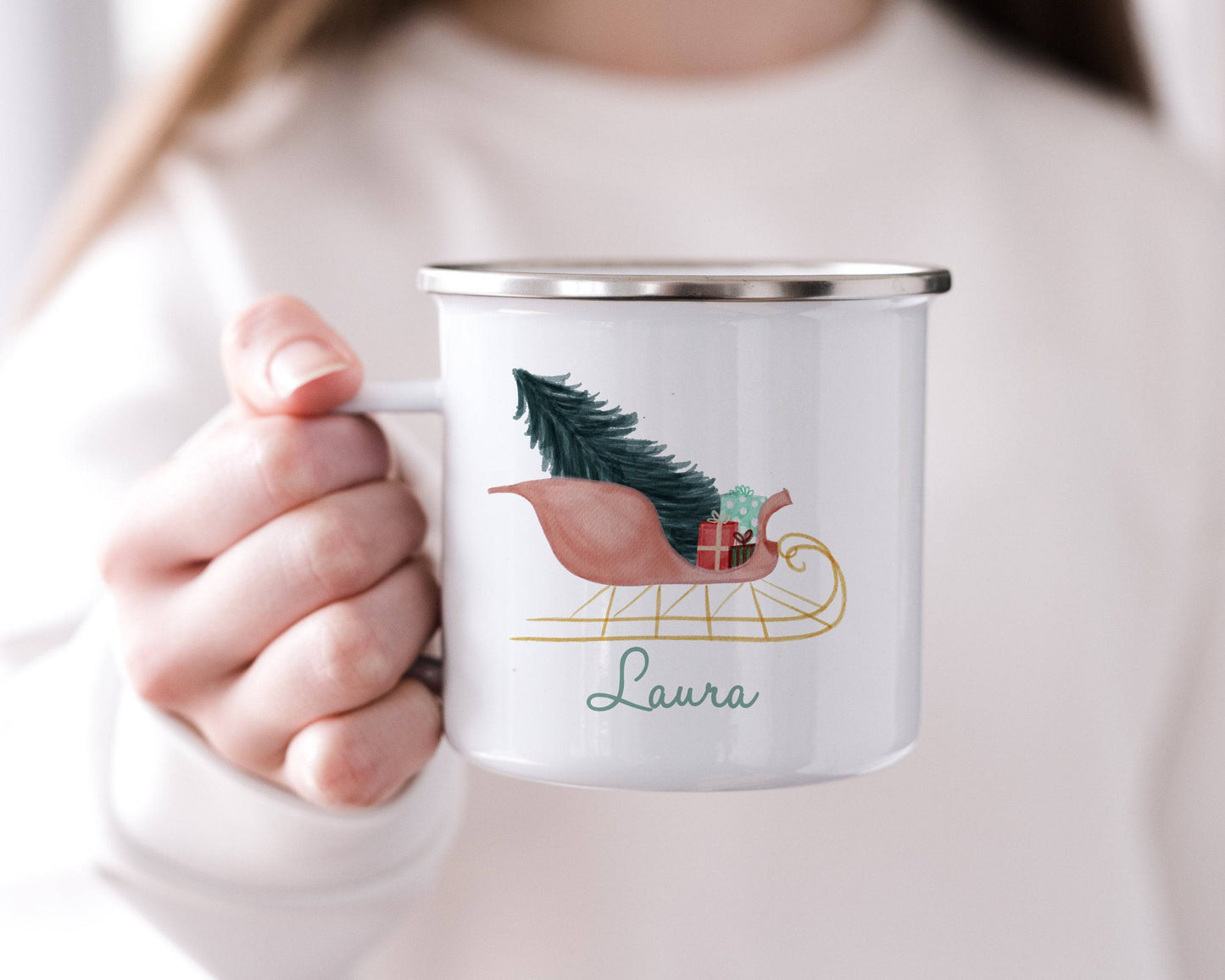 Personalized Pretty Sleigh Mug  |  Gift for Her