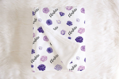 Personalized Purple Floral Baby Blanket