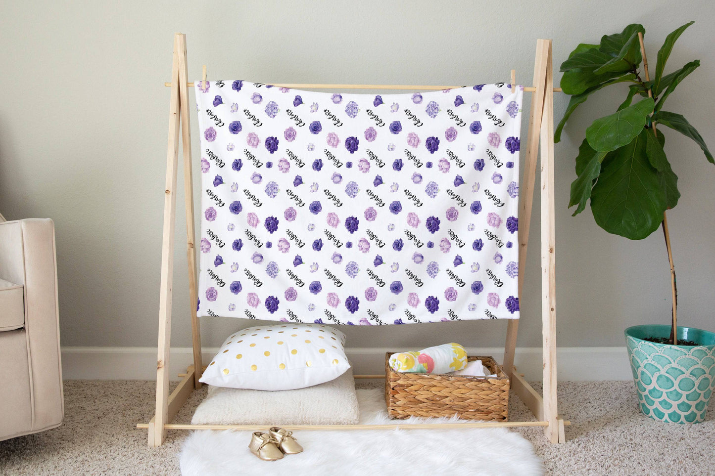 Personalized Purple Floral Baby Blanket