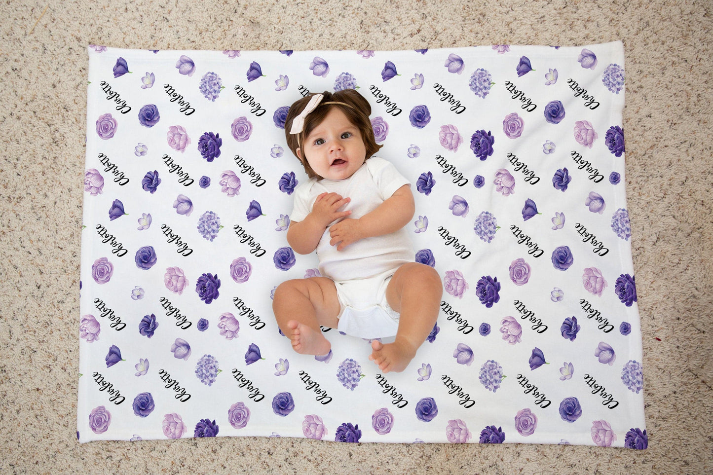 Personalized Purple Floral Baby Blanket