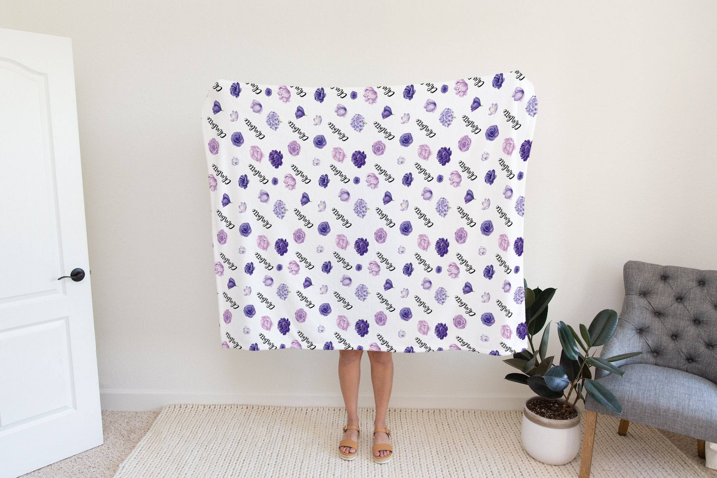 Personalized Purple Floral Baby Blanket