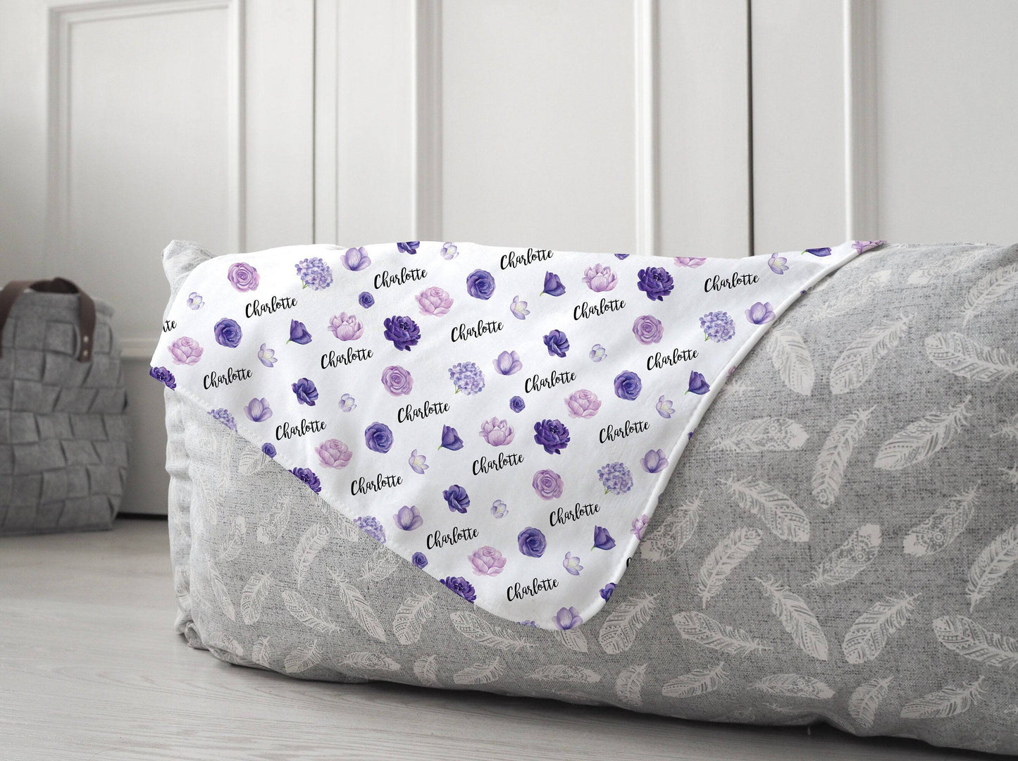 Personalized Purple Floral Baby Blanket