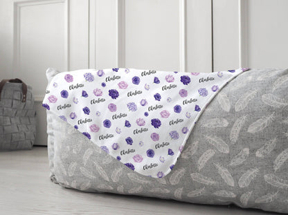 Personalized Purple Floral Baby Blanket