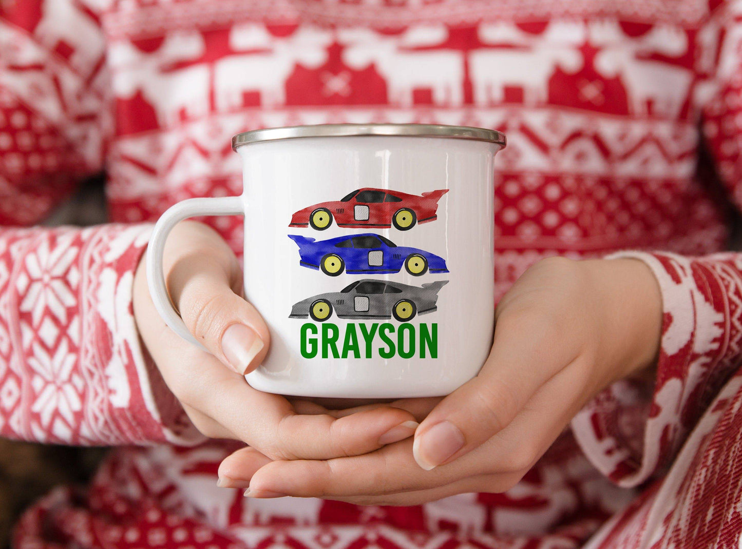 Personalized Race Car Hot Chocolate Mug | Hot Cocoa Mug
