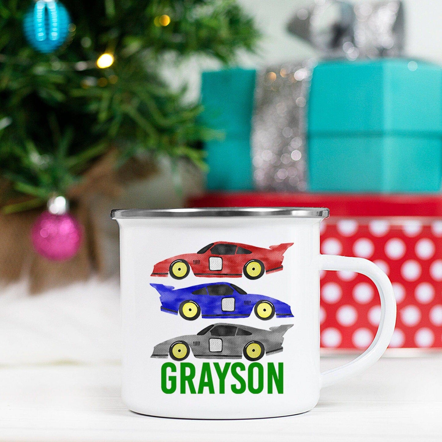 Personalized Race Car Hot Chocolate Mug | Hot Cocoa Mug