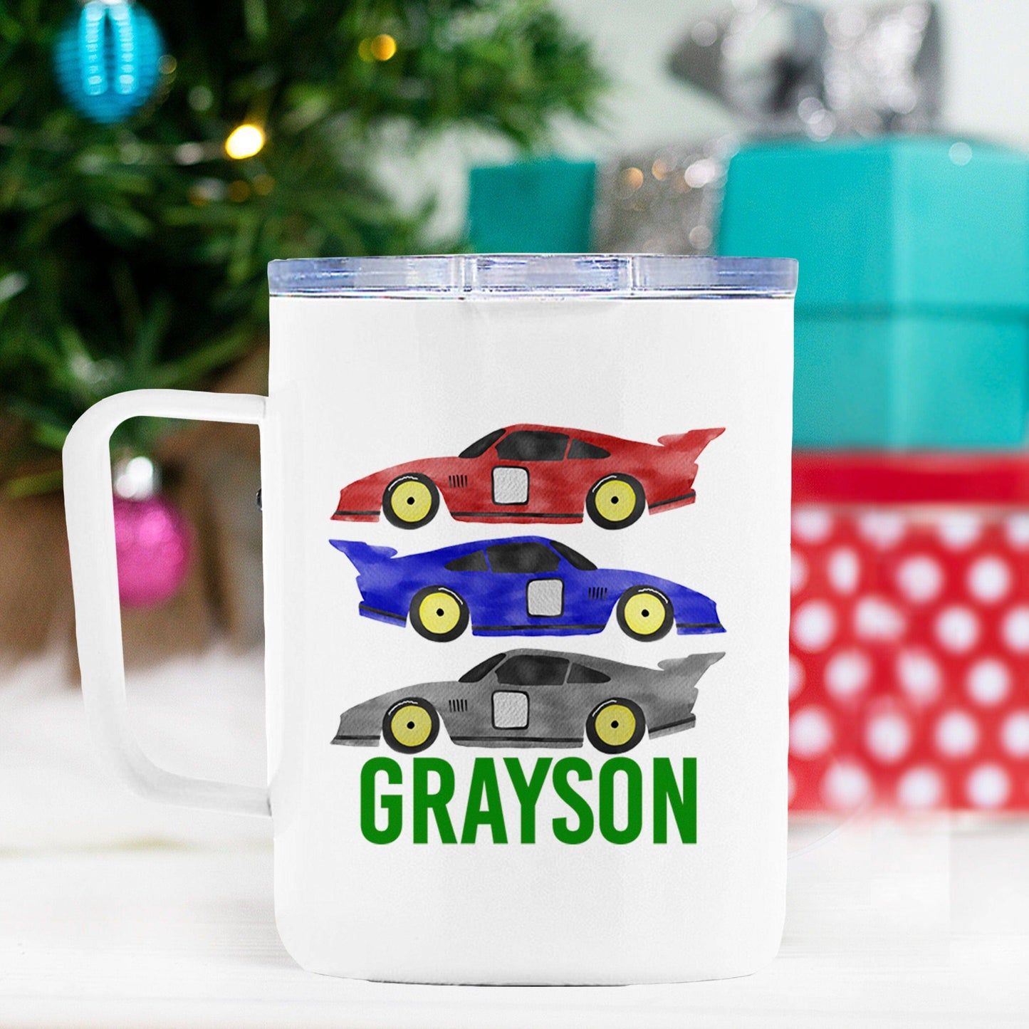 Personalized Race Car Hot Chocolate Mug | Hot Cocoa Mug