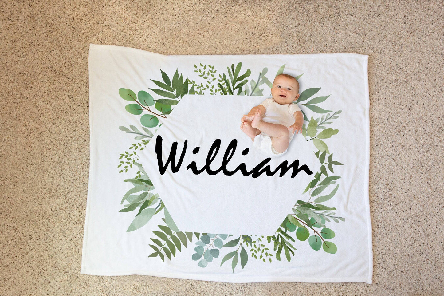 Personalized Tropical Greenery Baby Boy Blanket