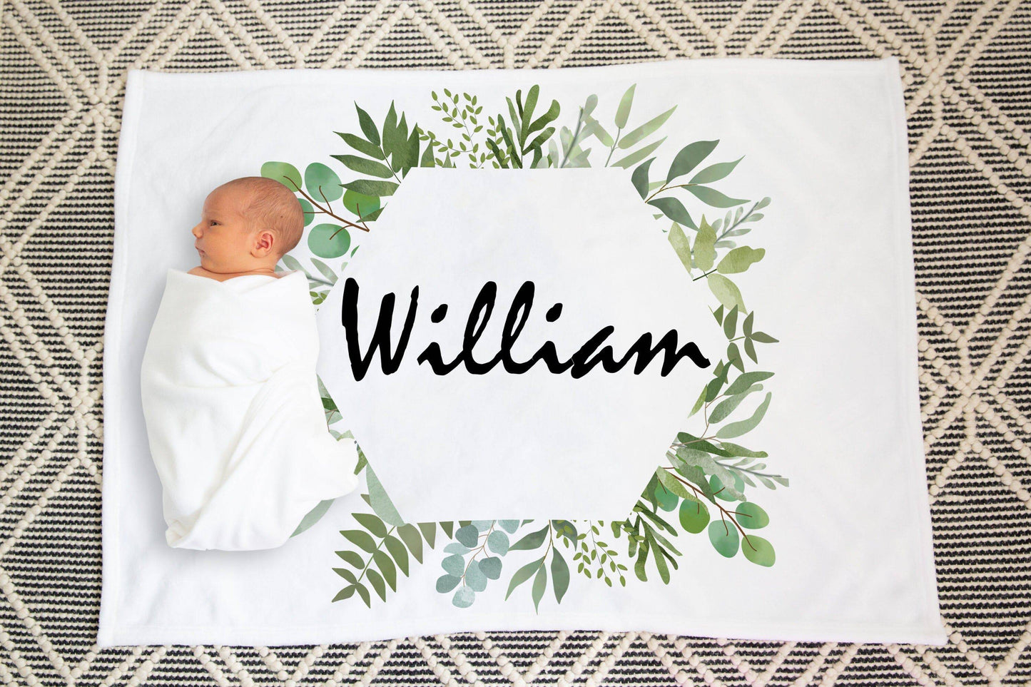 Personalized Tropical Greenery Baby Boy Blanket