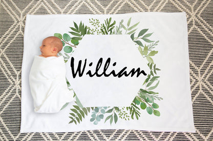 Personalized Tropical Greenery Baby Boy Blanket