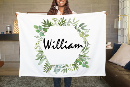 Personalized Tropical Greenery Baby Boy Blanket