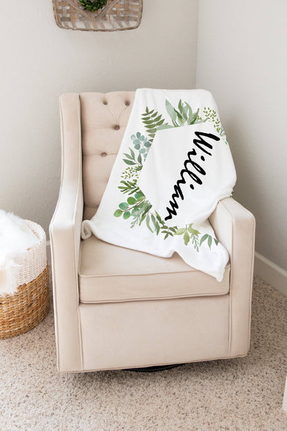 Personalized Tropical Greenery Baby Boy Blanket