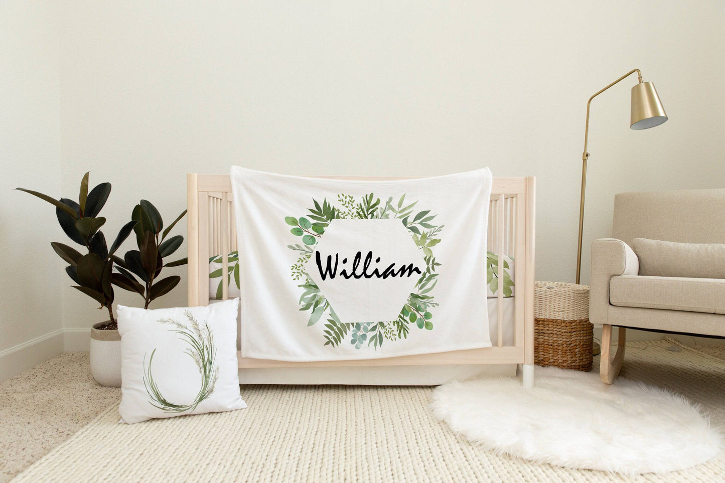 Personalized Tropical Greenery Baby Boy Blanket