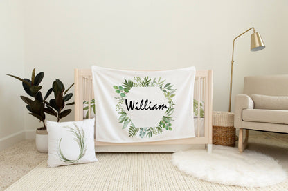 Personalized Tropical Greenery Baby Boy Blanket