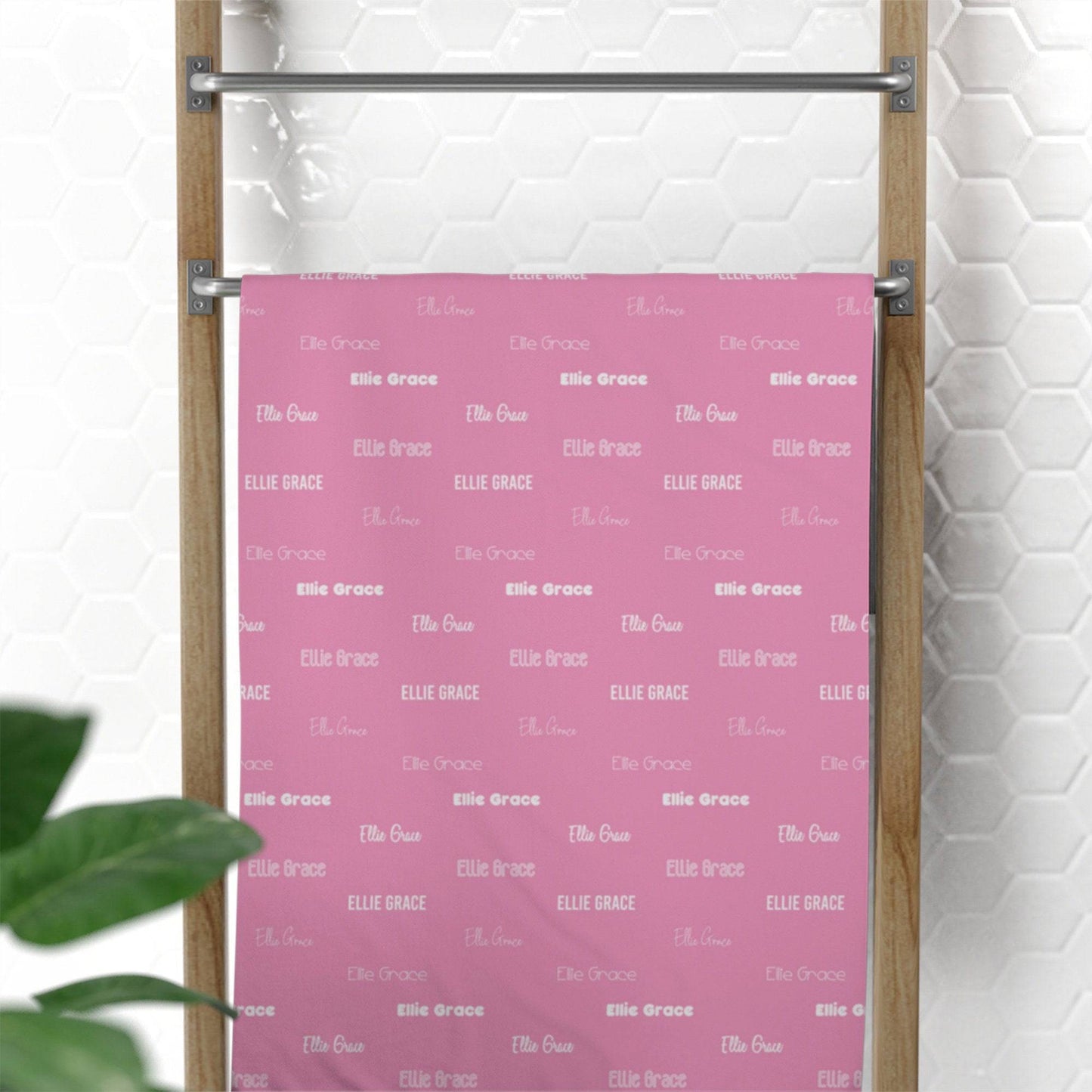 Pink Repeating Name Personalized Beach Towel