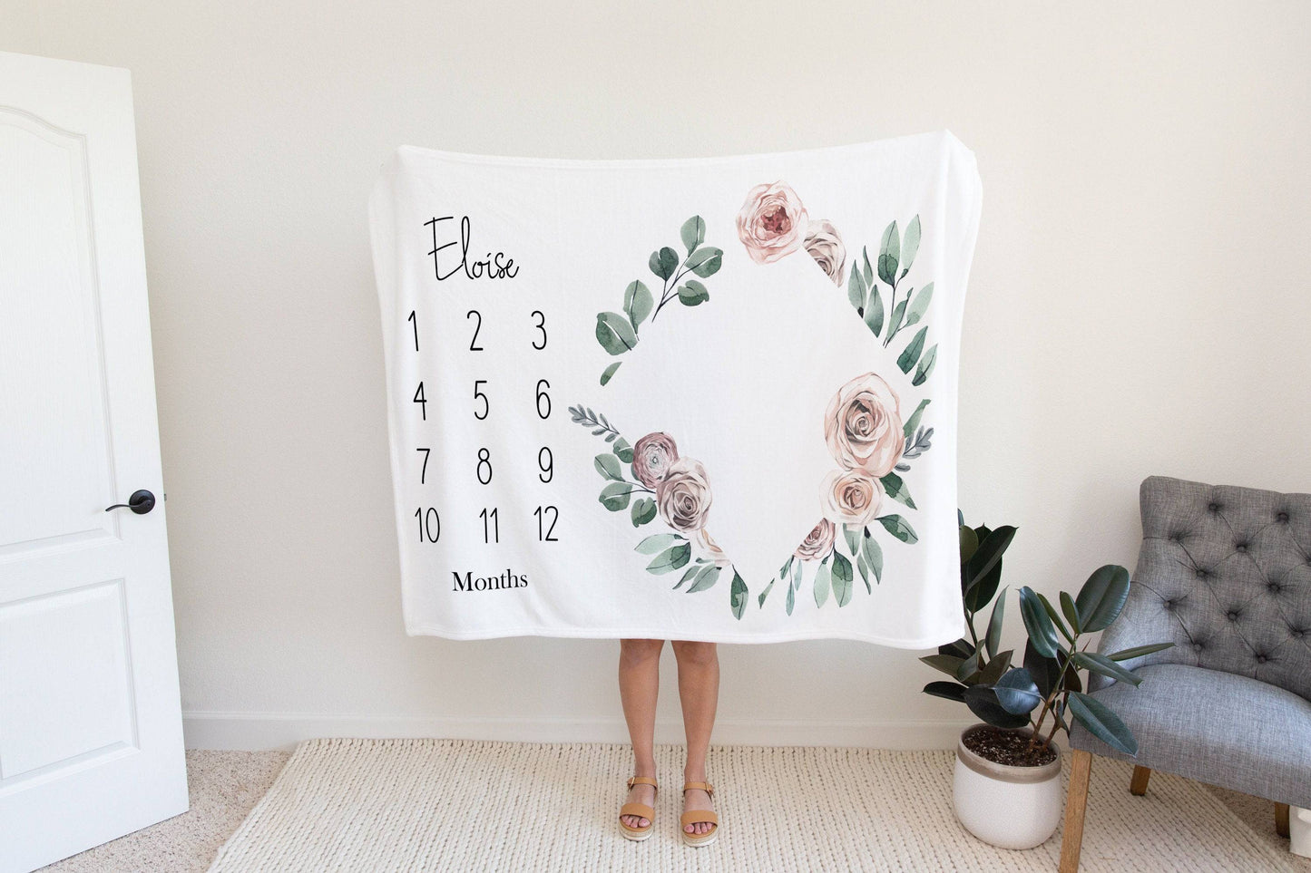 Vintage Floral Baby Milestone Blanket