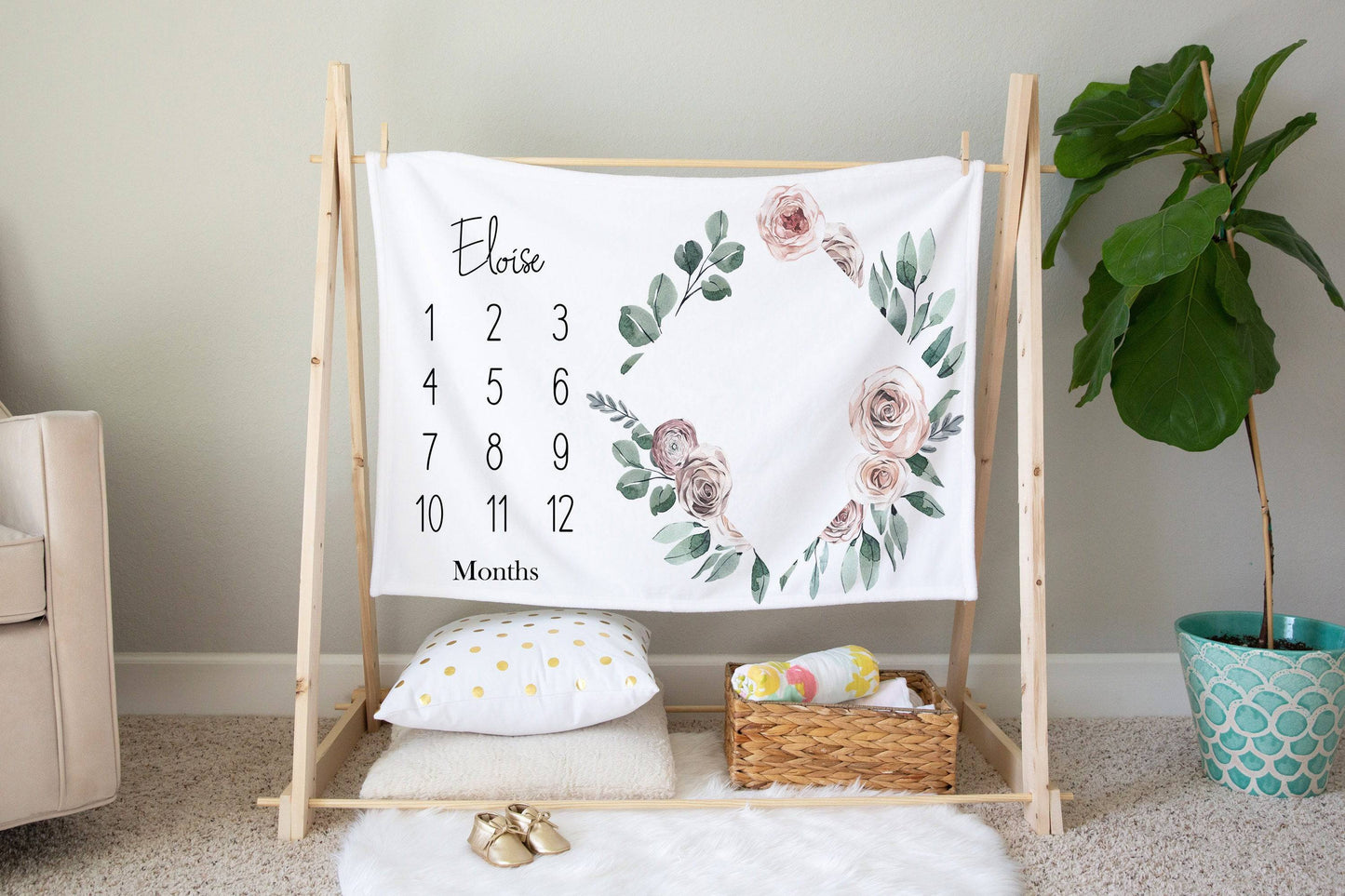Vintage Floral Baby Milestone Blanket