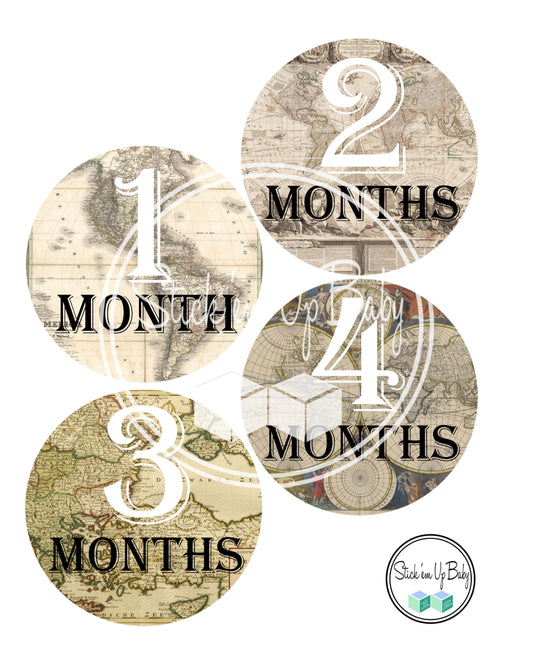 Vintage Map | Monthly Baby Stickers | Stick’em Up Baby™ - Stick'em Up Baby®