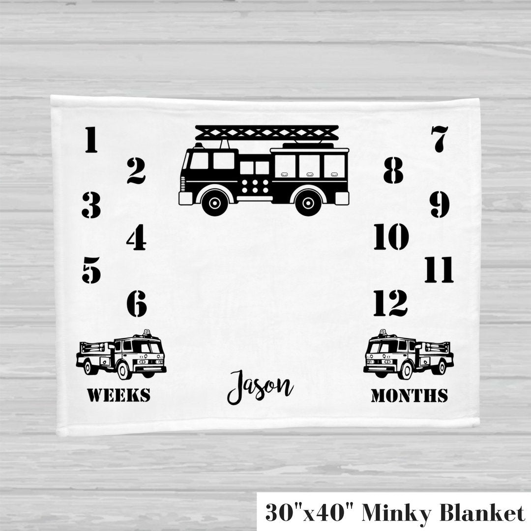 Firetruck Baby Milestone Blanket - Baby Boy Gift - Stick'em Up Baby®