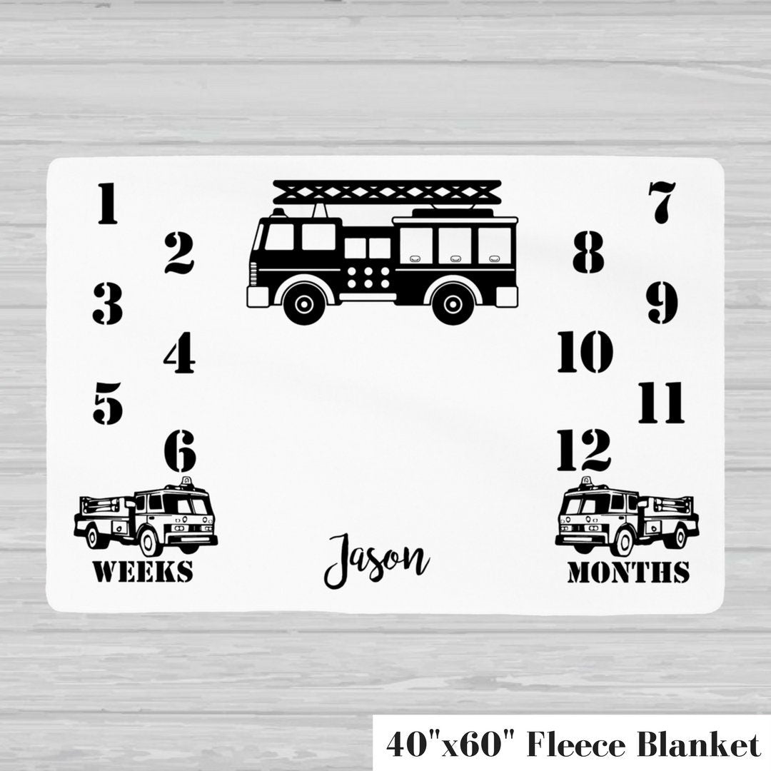 Firetruck Baby Milestone Blanket - Baby Boy Gift - Stick'em Up Baby®