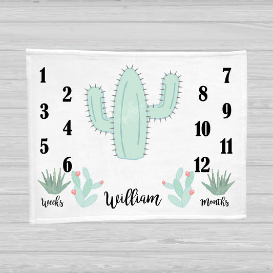 Cactus Monthly Baby Blanket - Baby Boy Gift - Stick'em Up Baby®