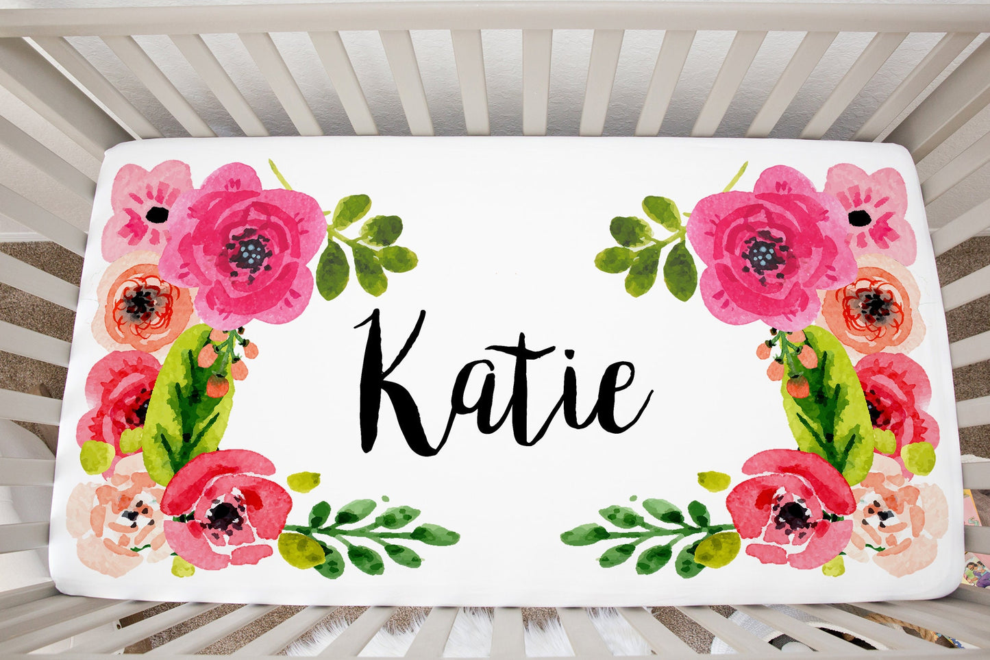 Personalized Floral Crib Sheet - Stick'em Up Baby®