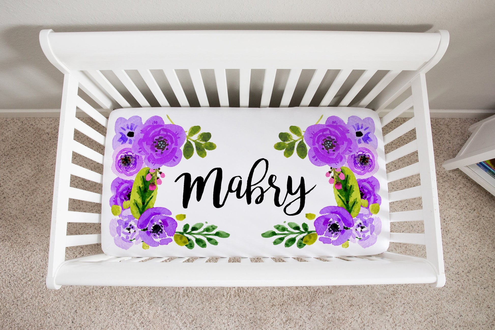 Personalized Purple Floral Crib Sheet - Stick'em Up Baby®