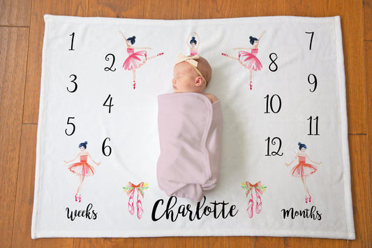 Ballerina Baby Milestone Blanket - Baby Girl Gift - Stick'em Up Baby®