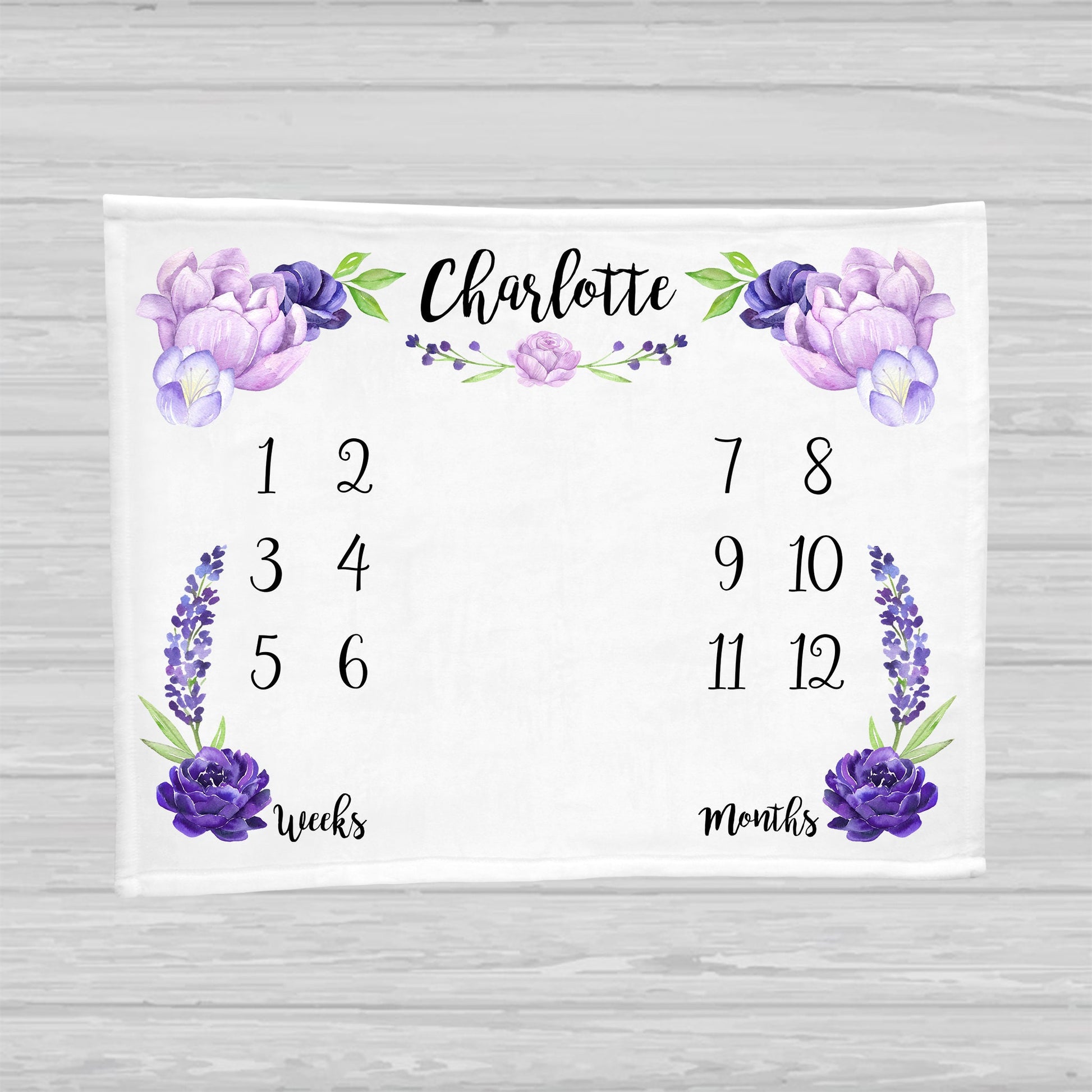 Purple Floral Baby Milestone Blanket - Stick'em Up Baby®