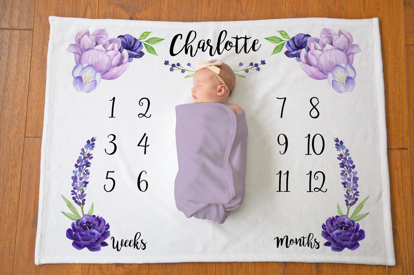 Purple Floral Baby Milestone Blanket - Stick'em Up Baby®
