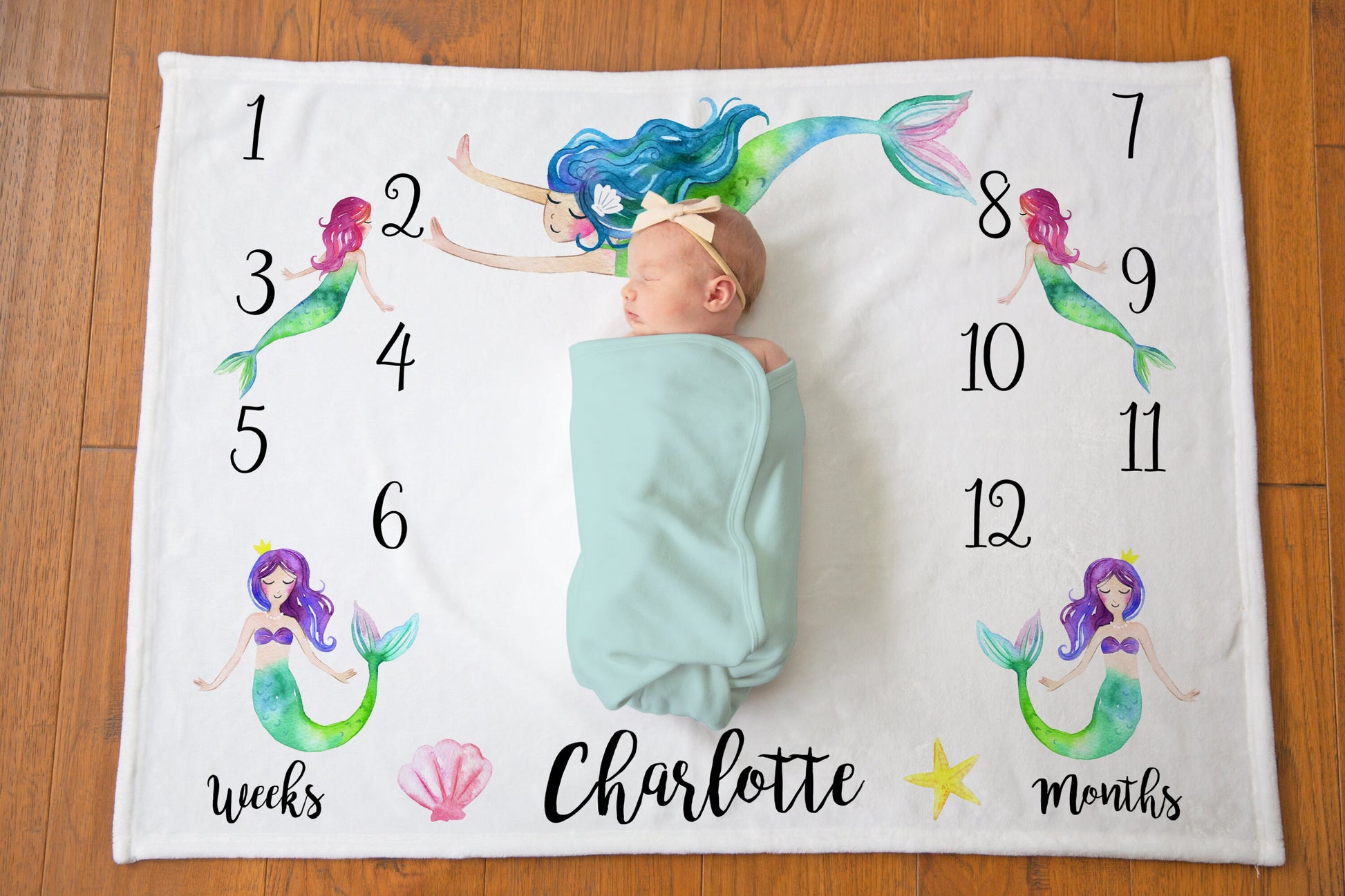 Mermaid Baby Milestone Blanket - Baby Girl Gift - Stick'em Up Baby®