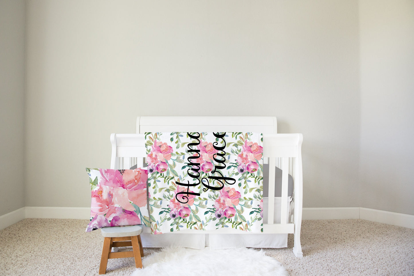 Vintage Floral Personalized Baby Blanket - Floral Name Blanket - Vintage Floral Nursery - Baby Shower Gift for Girl - Custom Name Blanket