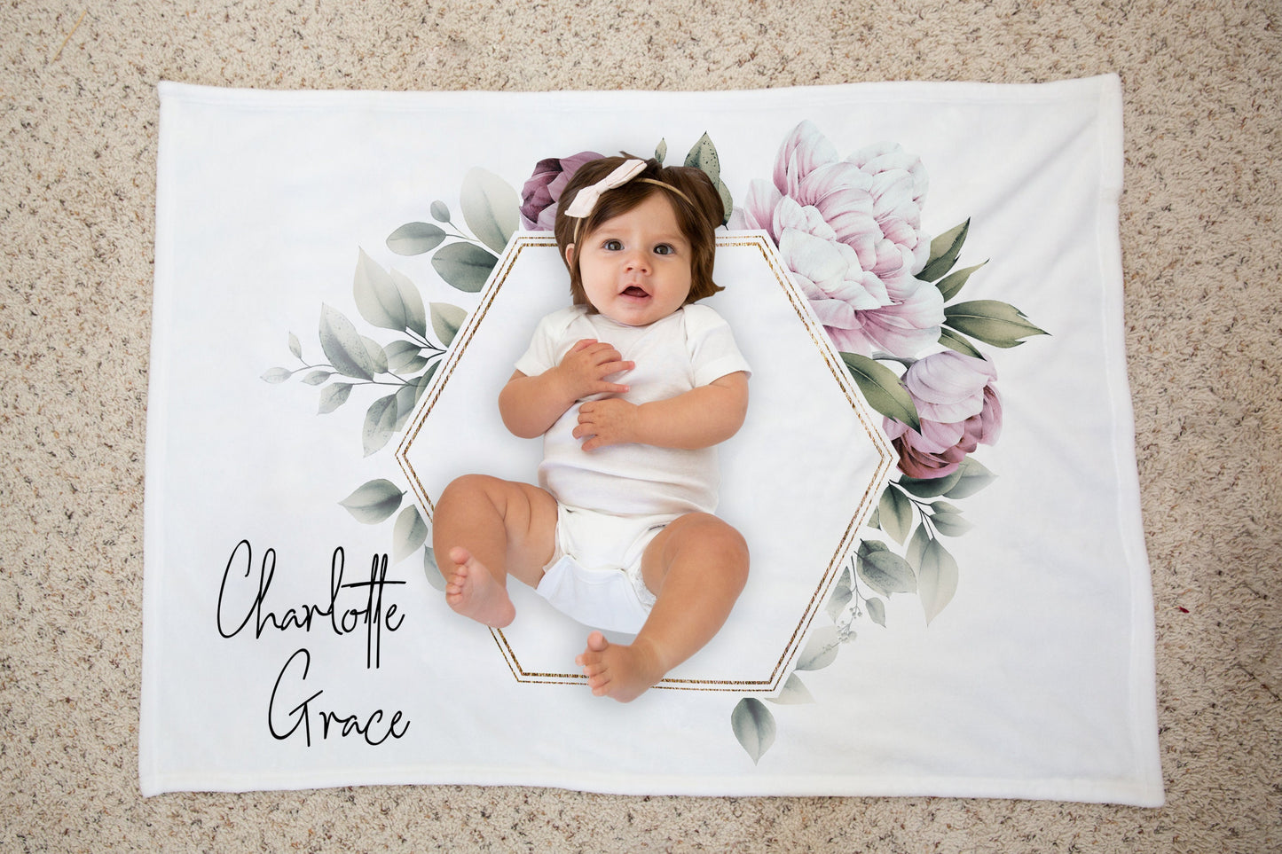 Personalized Baby Blanket, Baby Shower Gift, Photo Prop, Milestone Blanket, Watch Me Grow, Personalized Baby Gift, Vintage Floral,  Nursery
