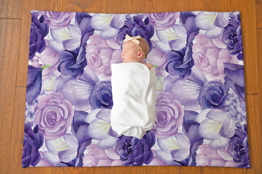 Baby Girl Floral Watercolor Baby Blanket Swaddle Blanket Receiving Blanket Baby Shower Gift Purple Nursery Decor Baby Gift Crib Blanket