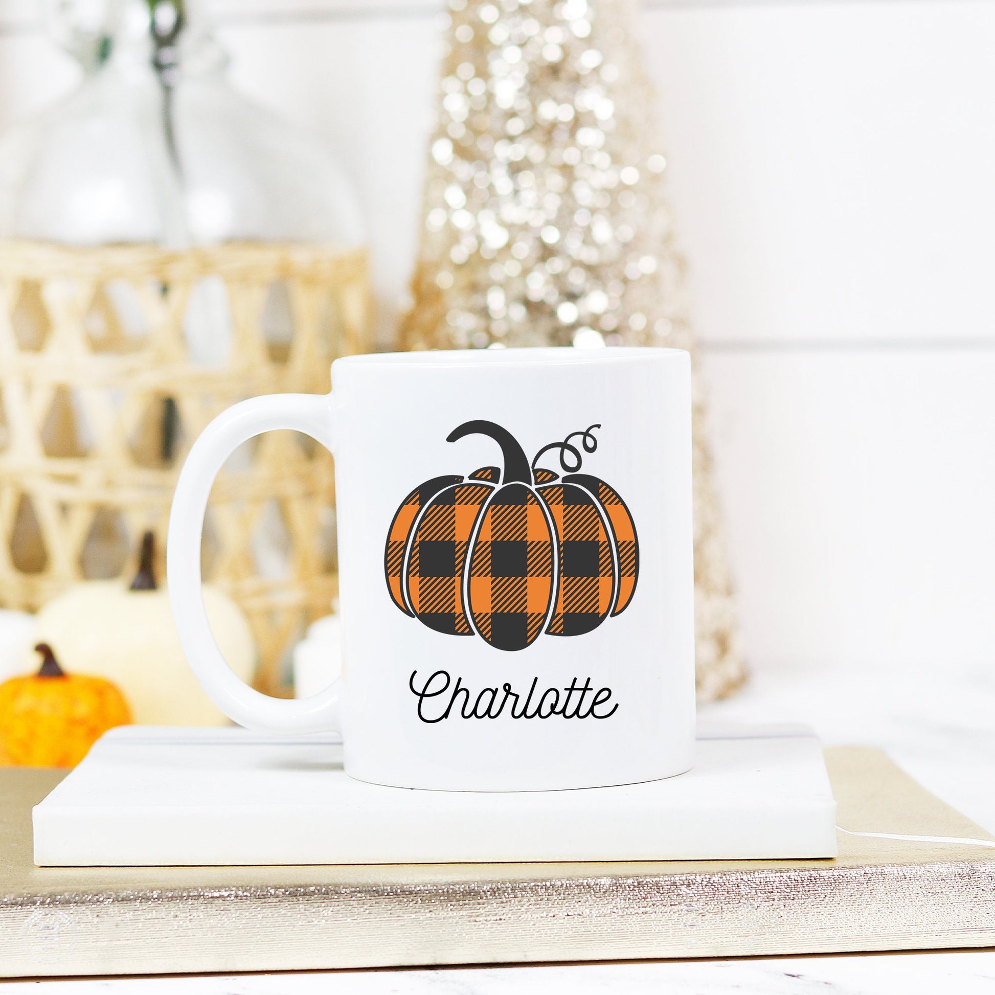 Personalized Plaid Fall Pumpkin Mug - Stick'em Up Baby®