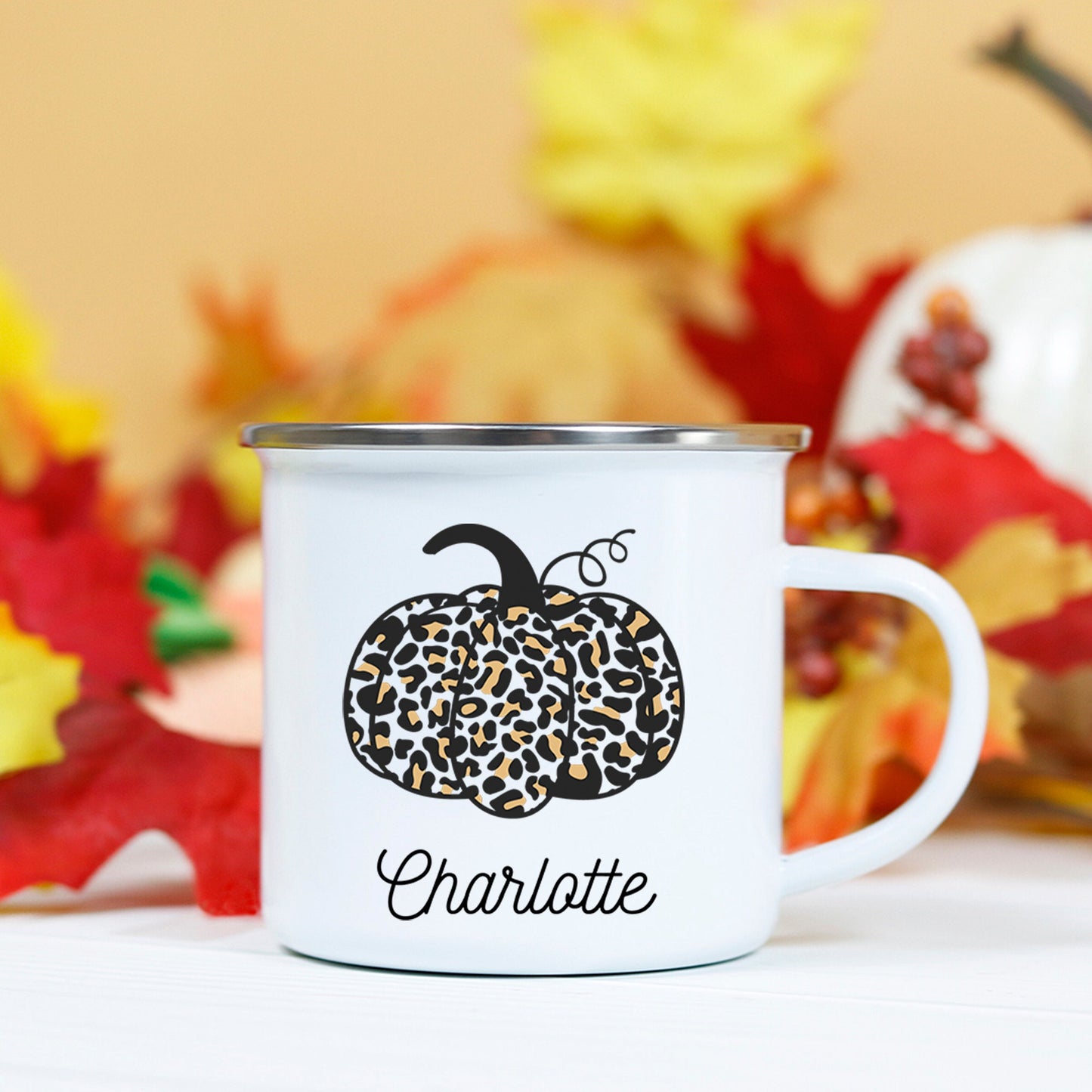 Personalized Leopard Print Pumpkin Mug - Stick'em Up Baby®