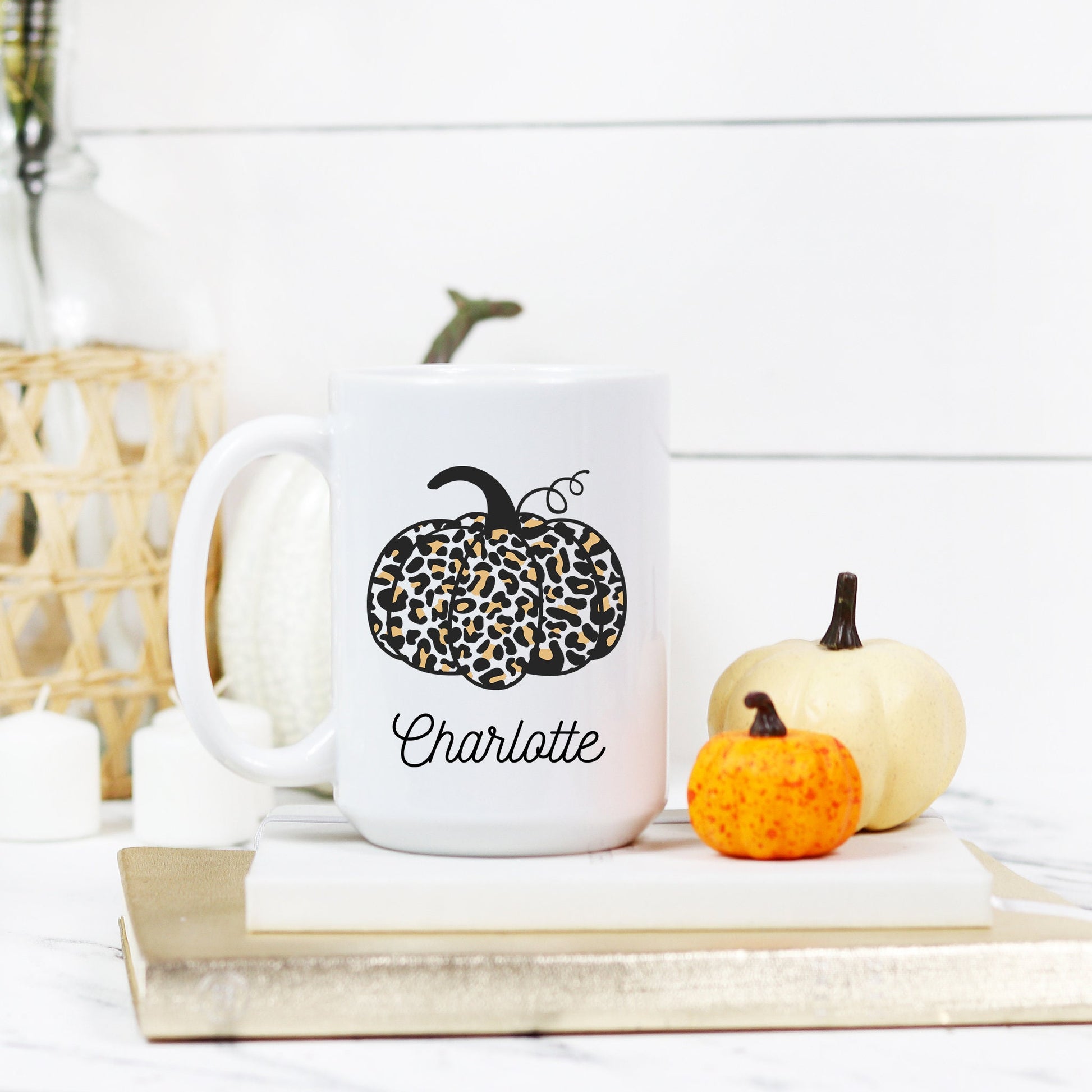 Personalized Leopard Print Pumpkin Mug - Stick'em Up Baby®